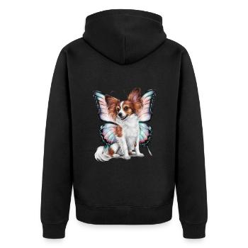 Cartoon Papillon Hund mit Schmetterlingsflügeln - Unisex Premium Bio Zip Hoodie - Schwarz - Hinten - Nico (187cm)