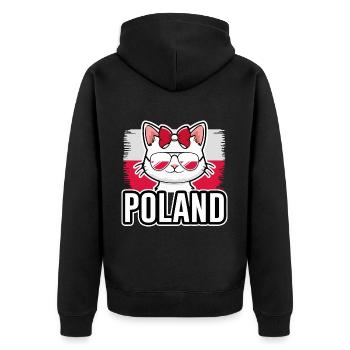 Polen Katze Fußball Katzenliebhaber - Unisex Premium Bio Zip Hoodie - Schwarz - Hinten - Nico (187cm)