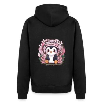Dessin animé Kawaii Pingouin aux cerises - Veste à capuche bio Premium Unisexe - noir - Dos - Nico (187cm)