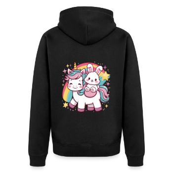 Einhorn mit süßem Hasen - Unisex Premium Bio Zip Hoodie - Schwarz - Hinten - Nico (187cm)