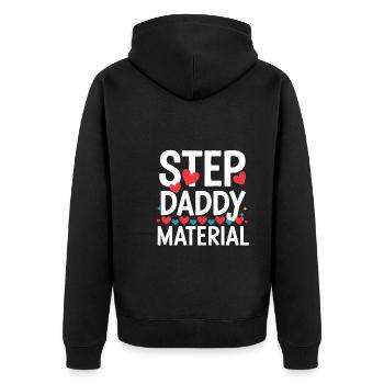 Step Daddy Material 15 - Unisex Premium Bio Zip Hoodie - Schwarz - Hinten - Nico (187cm)