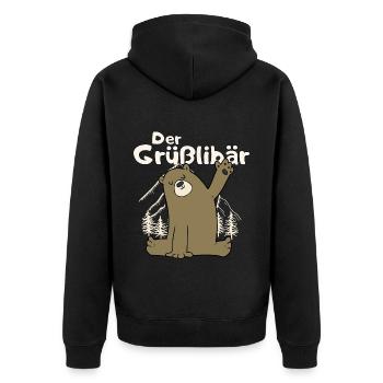 Gruesslibaer der Grüßlibär winkt Bär Motiv Meme - Unisex Premium Bio Zip Hoodie - Schwarz - Hinten - Nico (187cm)