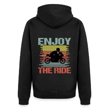 Biker Motorradfahrer Retro Vintage - Unisex Premium Bio Zip Hoodie - Schwarz - Hinten - Nico (187cm)