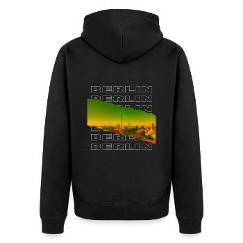 Berlin Deutschland Stadt Skyline Heimat Liebe - Unisex Premium Bio Zip Hoodie - Schwarz - Hinten - Nico (187cm)