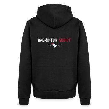 Badminton-Süchtige - Unisex Premium Bio Zip Hoodie - Schwarz - Hinten - Nico (187cm)