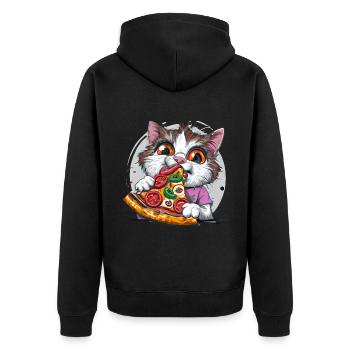 Pizza Katze - Unisex Premium Bio Zip Hoodie - Schwarz - Hinten - Nico (187cm)
