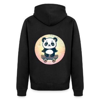 Skateboard panda in sunset - Unisex Premium Organic Zip Hoodie - black - Back - Nico (187cm)