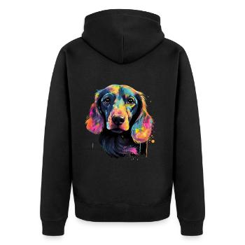 Dackel Hund Teckel Watercolor Art Hundekopf - Unisex Premium Bio Zip Hoodie - Schwarz - Hinten - Nico (187cm)