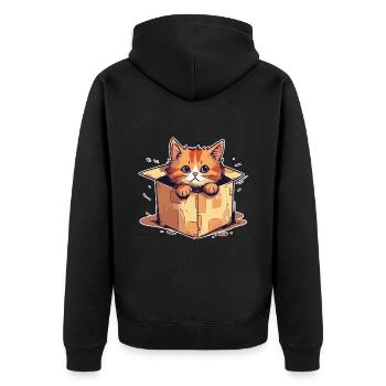 Katze Sitzt Im Karton Paket Lustig Humor Typisch - Unisex Premium Bio Zip Hoodie - Schwarz - Hinten - Nico (187cm)