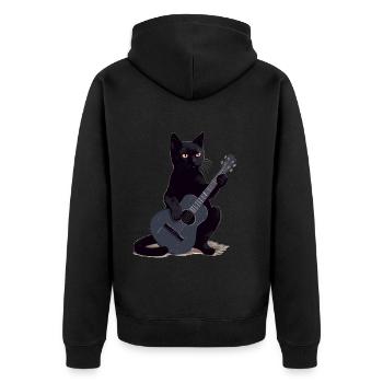 Musiker Schwarze Katze Gitarrist Bombay Katzen - Unisex Premium Bio Zip Hoodie - Schwarz - Hinten - Nico (187cm)
