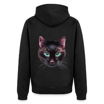 Black Cat not happy with blue eyes - Unisex Premium Organic Zip Hoodie - black - Back - Nico (187cm)