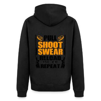 Skeet Sprüche | Wurfscheiben Tontaube Geschenkidee - Unisex Premium Bio Zip Hoodie - Schwarz - Hinten - Nico (187cm)