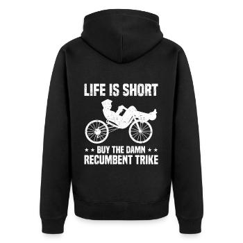 Velomobil | Recumbent Trike Triker Sport Geschenk - Unisex Premium Bio Zip Hoodie - Schwarz - Hinten - Nico (187cm)