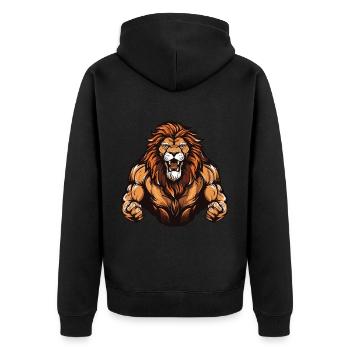 Löwe Gym Fitness Martial Arts MMA - Unisex Premium Bio Zip Hoodie - Schwarz - Hinten - Nico (187cm)