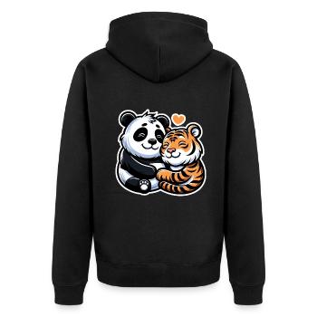 Cuddling Panda And Tiger In Love - Unisex Premium Bio Zip Hoodie - Schwarz - Hinten - Nico (187cm)