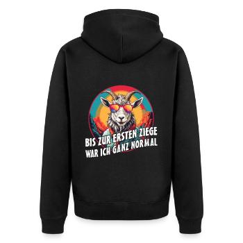 Bis zur ersten Ziege war ich ganz normal - Unisex Premium Bio Zip Hoodie - Schwarz - Hinten - Nico (187cm)