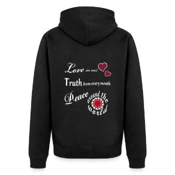 Love Truth Peace - Mantra - Unisex Premium Organic Zip Hoodie - black - Back - Nico (187cm)