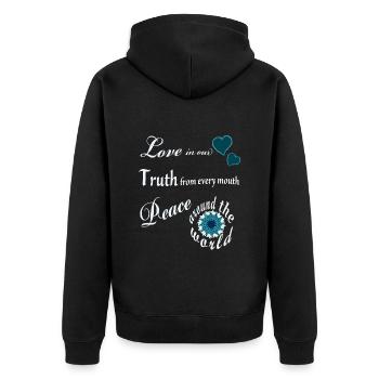 Love Truth Peace - Mantra - Unisex Premium Organic Zip Hoodie - black - Back - Nico (187cm)