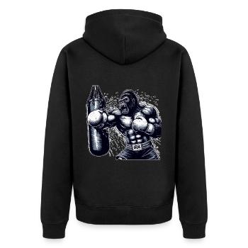 Boxender Gorilla - Unisex Premium Bio Zip Hoodie - Schwarz - Hinten - Nico (187cm)