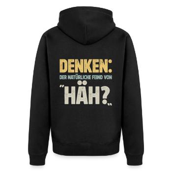 Denken: der natürliche Feind von "Häh?" - Unisex Premium Bio Zip Hoodie - Schwarz - Hinten - Nico (187cm)