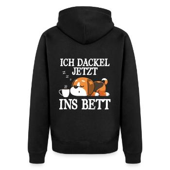 I Teckel Maintenant Au Lit Chemise De Sommeil Teckel - Veste à capuche bio Premium Unisexe - noir - Dos - Nico (187cm)