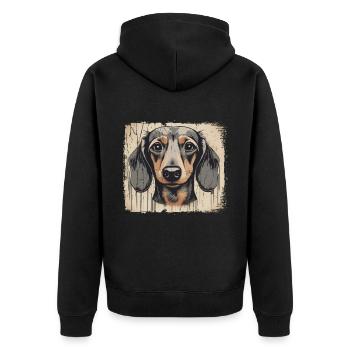 Dackel Teckel Kurzhaardackel Dachshund - Unisex Premium Bio Zip Hoodie - Schwarz - Hinten - Nico (187cm)