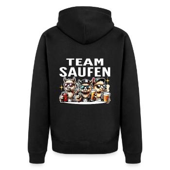 Team Saufen Alpaka Party Bier Feiern - Unisex Premium Bio Zip Hoodie - Schwarz - Hinten - Nico (187cm)