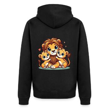 Père lion aimant avec deux enfants mignons - Veste à capuche bio Premium Unisexe - noir - Dos - Nico (187cm)