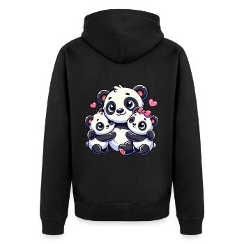 Parent panda aimant avec deux enfants mignons - Veste à capuche bio Premium Unisexe - noir - Dos - Nico (187cm)