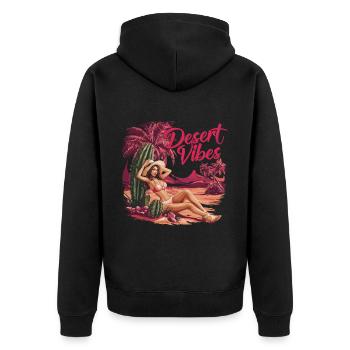 Sonnenuntergang Desert Vibes Urlaub Abenteuer - Unisex Premium Bio Zip Hoodie - Schwarz - Hinten - Nico (187cm)