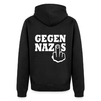 Gegen nazis Mittelfinger - Unisex Premium Bio Zip Hoodie - Schwarz - Hinten - Nico (187cm)