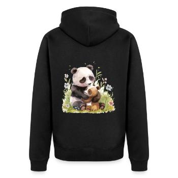 Cute Panda And Bear Friends - Unisex Premium Bio Zip Hoodie - Schwarz - Hinten - Nico (187cm)