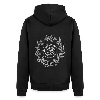 Weiß gekrönte Blume - Unisex Premium Bio Zip Hoodie - Schwarz - Hinten - Nico (187cm)