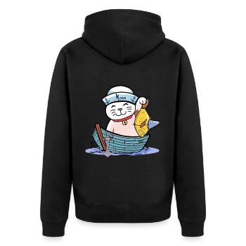 maritim Katze Katzen Matrose Moin Fisch Fischer - Unisex Premium Bio Zip Hoodie - Schwarz - Hinten - Nico (187cm)
