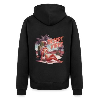 Sonnenuntergang Desert Vibes Urlaub Abenteuer - Unisex Premium Bio Zip Hoodie - Schwarz - Hinten - Nico (187cm)