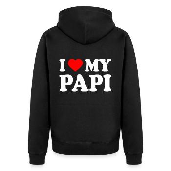 I love my papi - Unisex Premium Organic Zip Hoodie - black - Back - Nico (187cm)