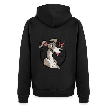 Cartoon Windhund mit niedlichem Schmetterling - Unisex Premium Bio Zip Hoodie - Schwarz - Hinten - Nico (187cm)