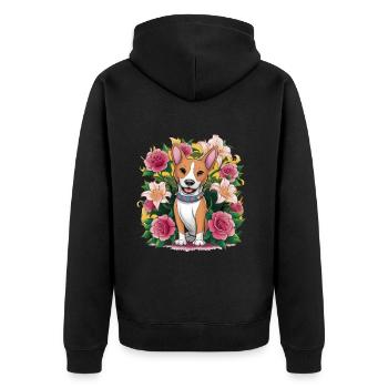 Chien Basenji avec des roses et des lys pour les fans de chiens - Veste à capuche bio Premium Unisexe - noir - Dos - Nico (187cm)