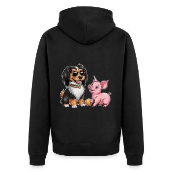 Chien havanais jouant avec un cochon pour les enfants - Veste à capuche bio Premium Unisexe - noir - Dos - Nico (187cm)