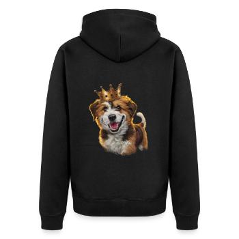 Cute Briard Dog with Lock and Crown - Unisex Premium Organic Zip Hoodie - black - Back - Nico (187cm)