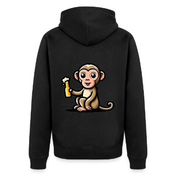 Cute Monkey Drinking Beer 3 - Unisex Premium Bio Zip Hoodie - Schwarz - Hinten - Nico (187cm)