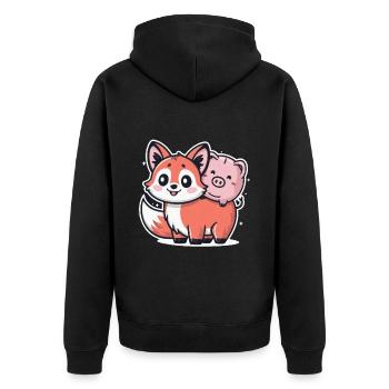 Kawaii Fuchs im Cartoon Stil mit Sparschwein - Unisex Premium Bio Zip Hoodie - Schwarz - Hinten - Nico (187cm)