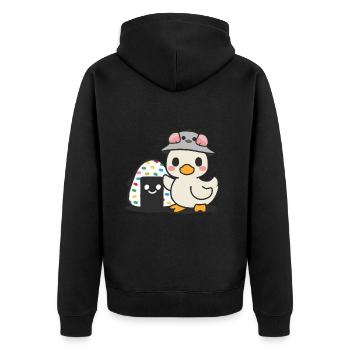 Caneton kawaii dans le style dessin animé avec de gros onigiri - Veste à capuche bio Premium Unisexe - noir - Dos - Nico (187cm)