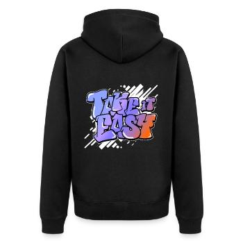 Take it Easy englische Sprüche Motivieren Graffiti - Unisex Premium Bio Zip Hoodie - Schwarz - Hinten - Nico (187cm)