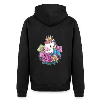 Licorne kawaii avec des roses et des orchidées - Veste à capuche bio Premium Unisexe - noir - Dos - Nico (187cm)