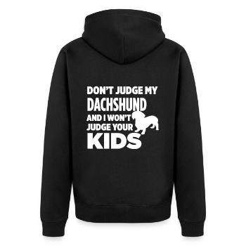 Don't Judge My Dachshund - Unisex Premium Organic Zip Hoodie - black - Back - Nico (187cm)