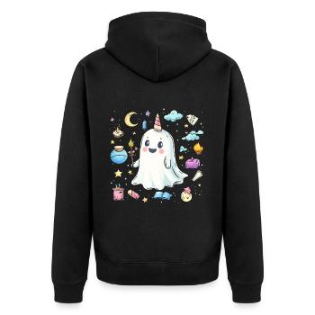 Geist Einhorn Halloween - Unisex Premium Bio Zip Hoodie - Schwarz - Hinten - Nico (187cm)