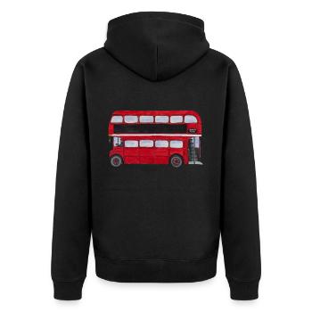 London roter Bus Doppeldecker England Tourist City - Unisex Premium Bio Zip Hoodie - Schwarz - Hinten - Nico (187cm)