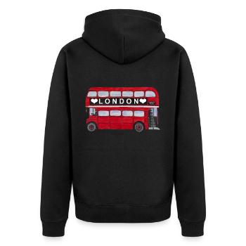 London roter Bus Doppeldecker England Tourist City - Unisex Premium Bio Zip Hoodie - Schwarz - Hinten - Nico (187cm)