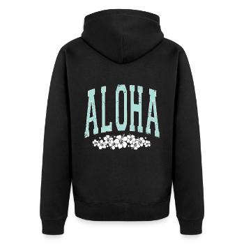 Aloha - Hibiscus - Surfin Summer - Unisex Premium Bio Zip Hoodie - Schwarz - Hinten - Nico (187cm)